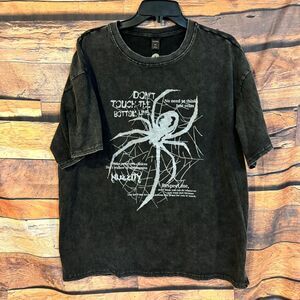 ROMWE T-Shirt Men’s Black M Spider Web Graphic Acid Wash Cotton Tee Grunge